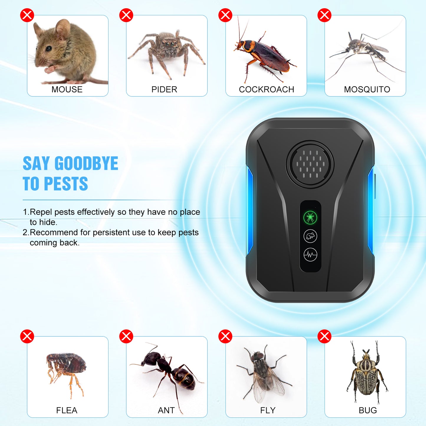 2026 Upgraded Ultrasonic Mouse & Pest Indoor Repeller, Repellent for Mice, Rats, Roaches, Ants, Spiders, Bugs, Plug-in Control Device, 3 Mode Switching (6 Pack)